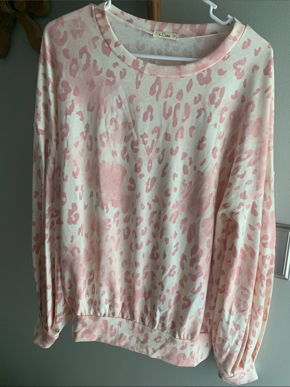 L.Denim Pink Leopard Print Long Sleeve Top brand new